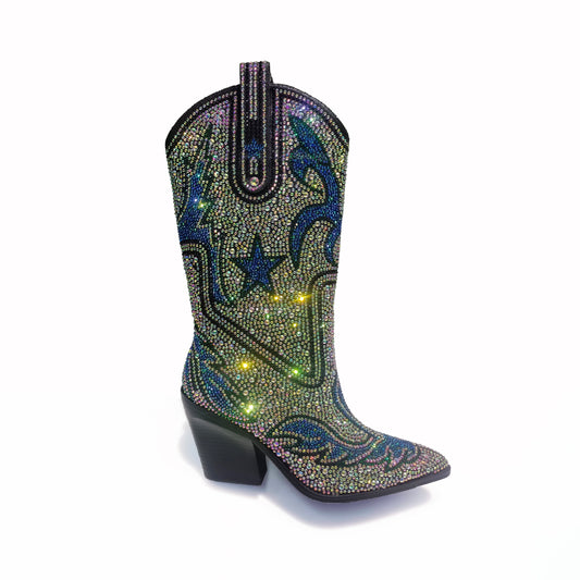 High Fashion Western Boots with Stars and Multi Diamonds