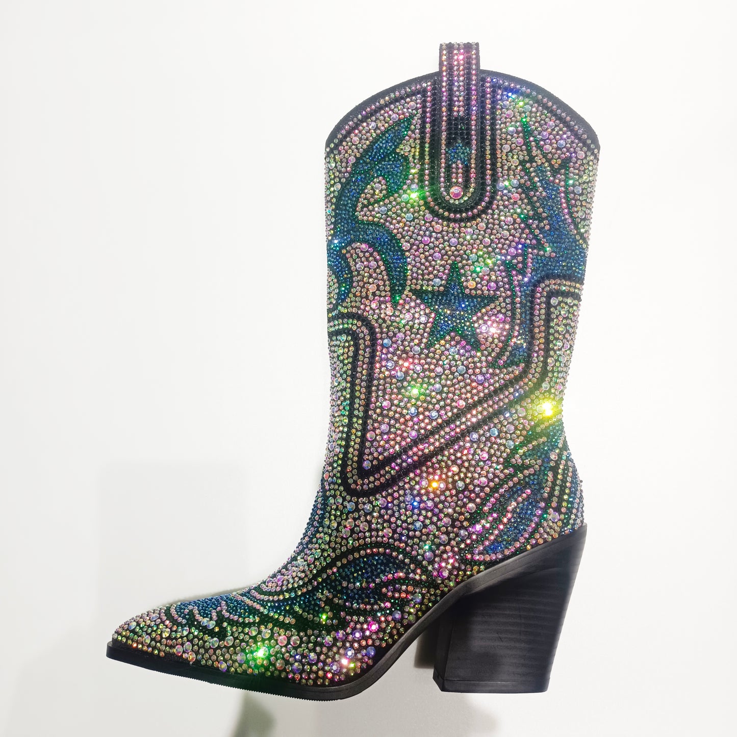 High Fashion Western Boots with Stars and Multi Diamonds