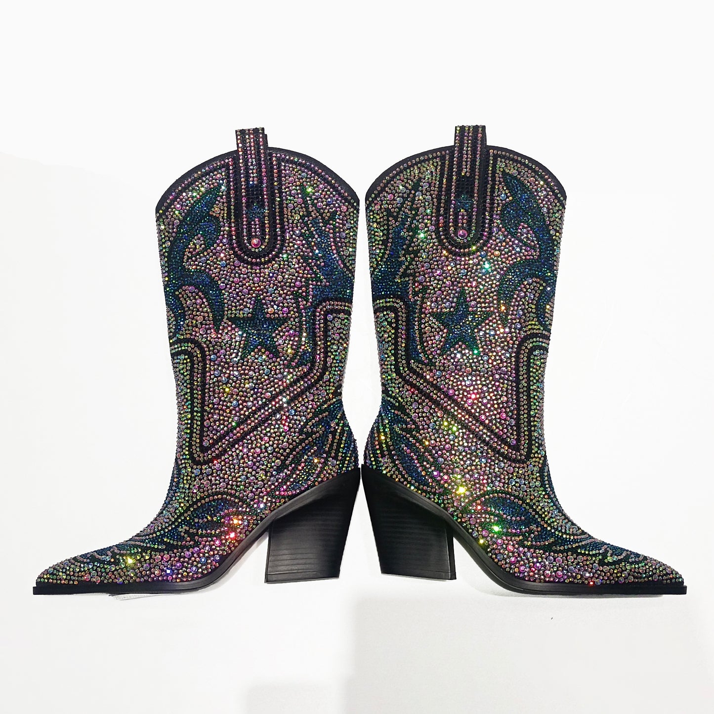 High Fashion Western Boots with Stars and Multi Diamonds