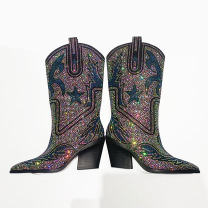 High Fashion Western Boots with Stars and Multi Diamonds
