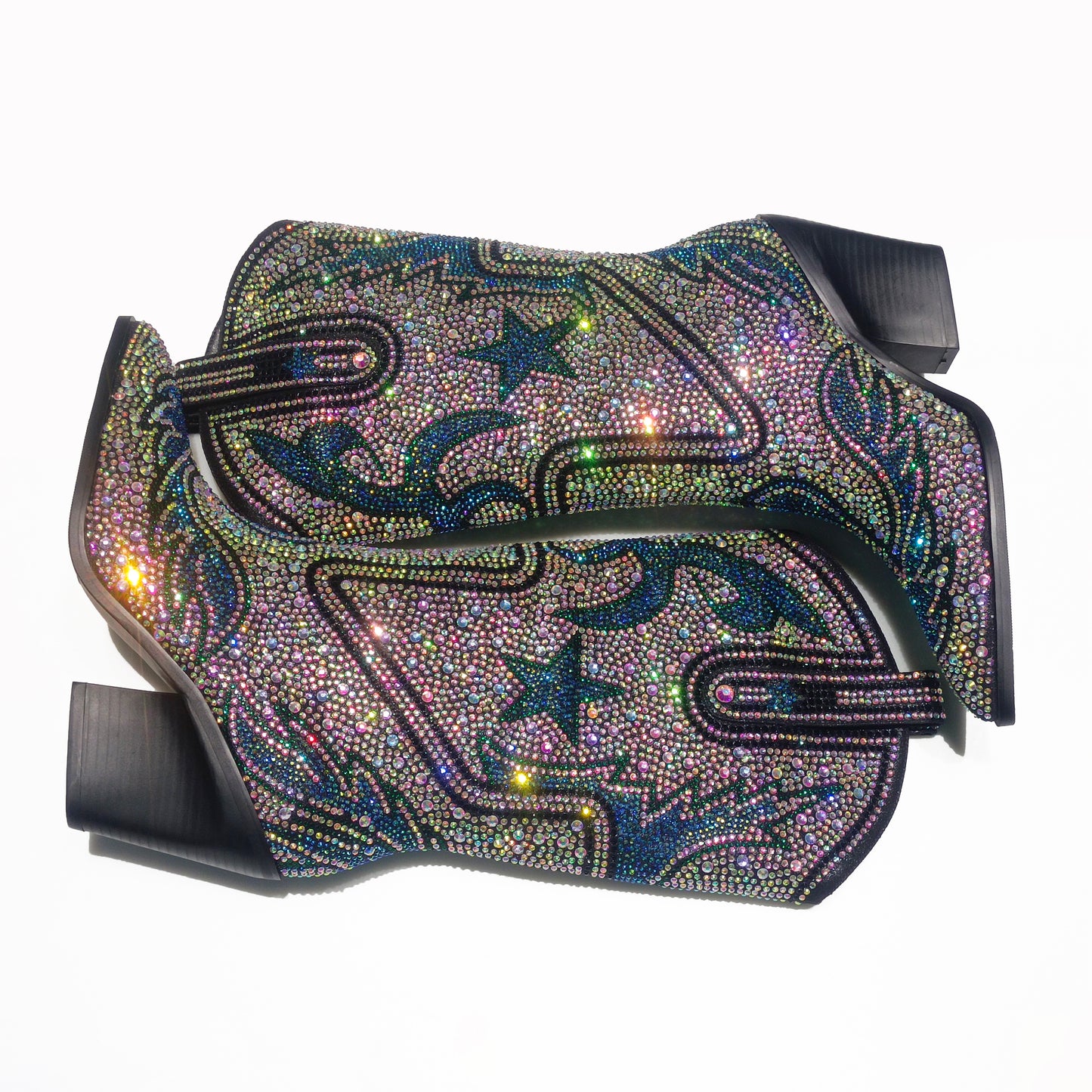 High Fashion Western Boots with Stars and Multi Diamonds