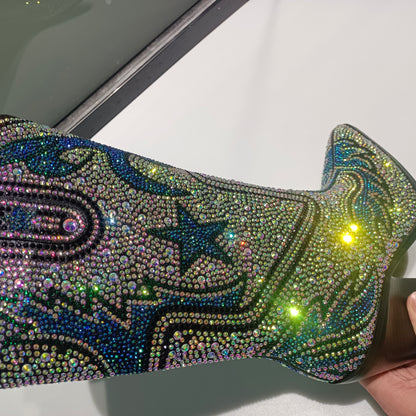 High Fashion Western Boots with Stars and Multi Diamonds