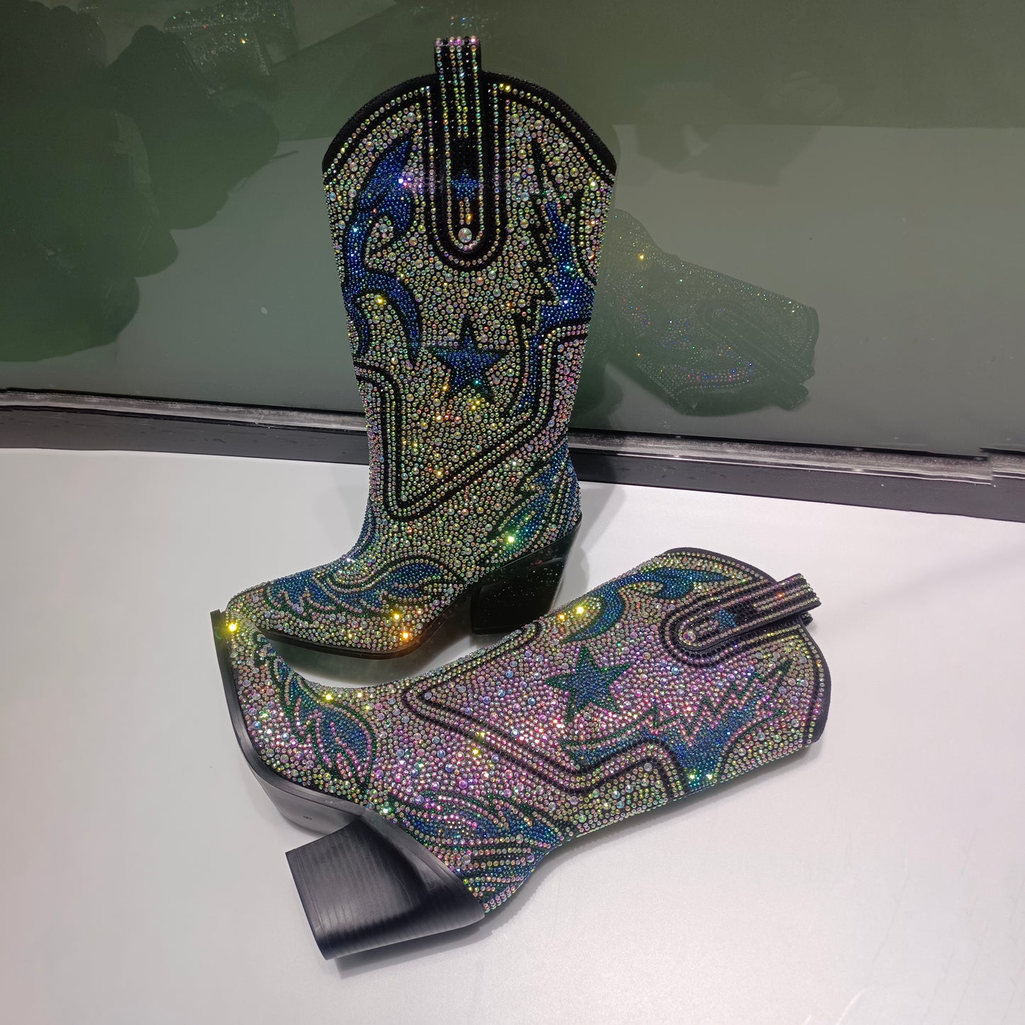 High Fashion Western Boots with Stars and Multi Diamonds