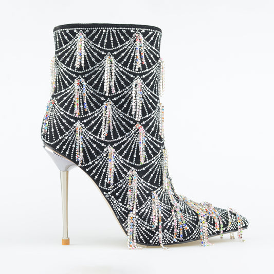Women's High Fashion Elegant High Heels  Booties with Rhinestone Tassel
