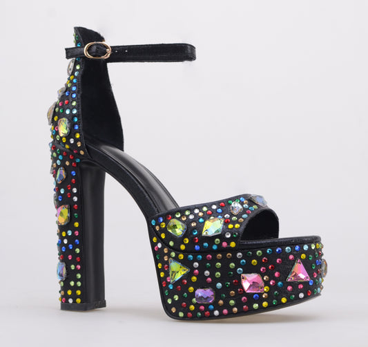 Platform Sandals with Multi Diamonds