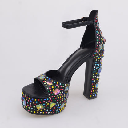 Platform Sandals with Multi Diamonds