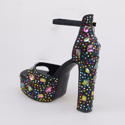 Platform Sandals with Multi Diamonds