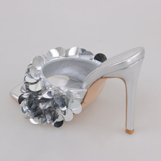 Mules High Heels-Silver