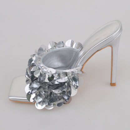 Mules High Heels-Silver