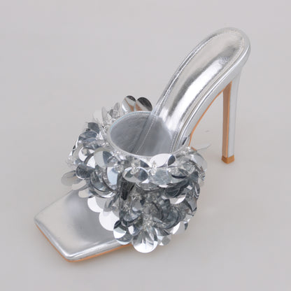 Mules High Heels-Silver