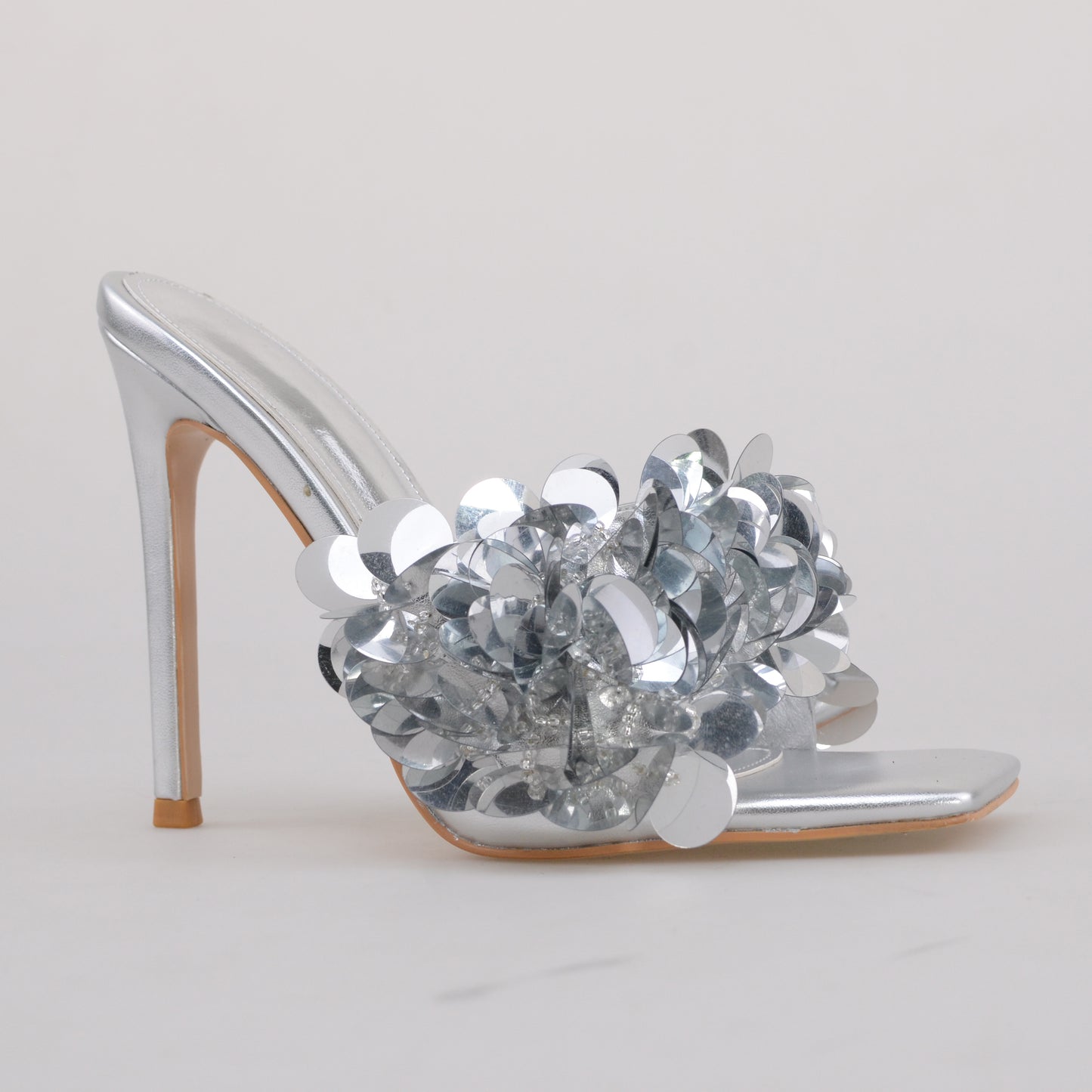 Mules High Heels-Silver