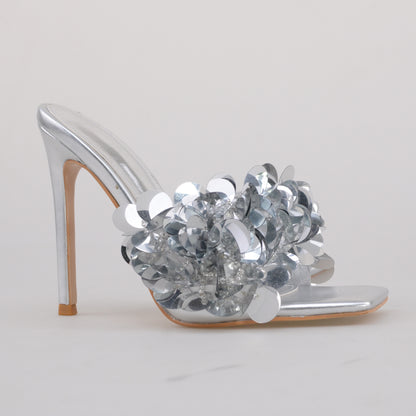 Mules High Heels-Silver