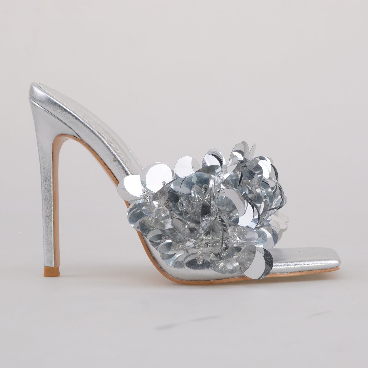 Mules High Heels-Silver