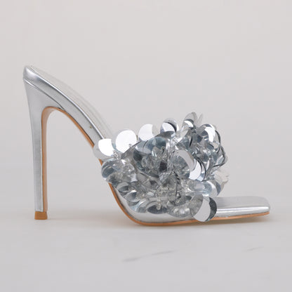 Mules High Heels-Silver