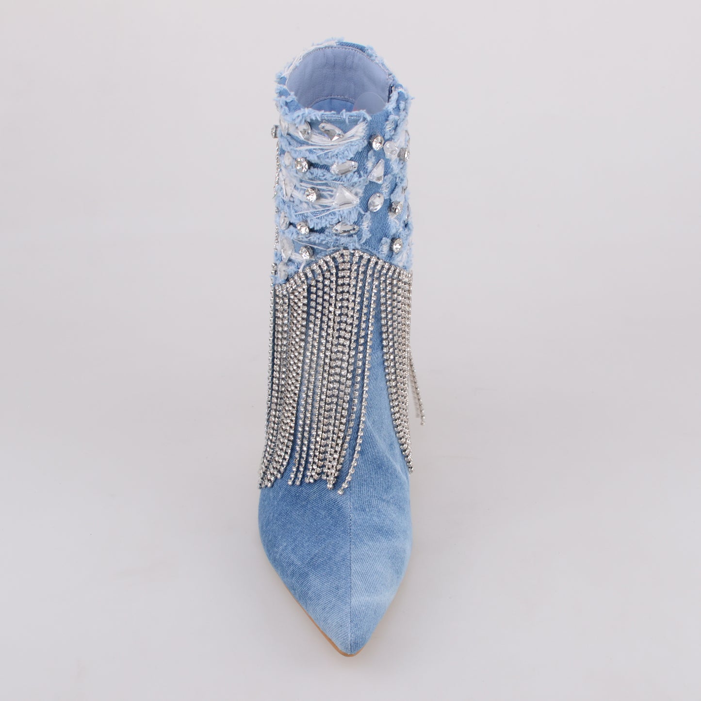 Denim Booties with  rhinestone Metal Chain