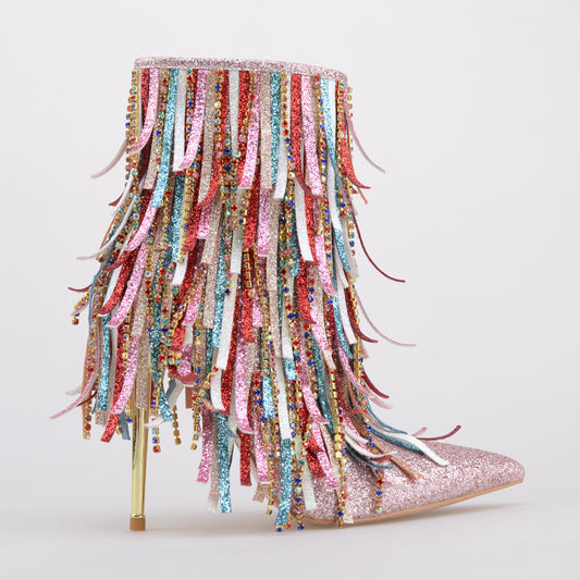 Pink Tassel Boots