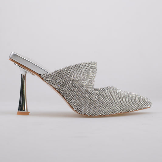 Silver Slip Sandals In High Heels